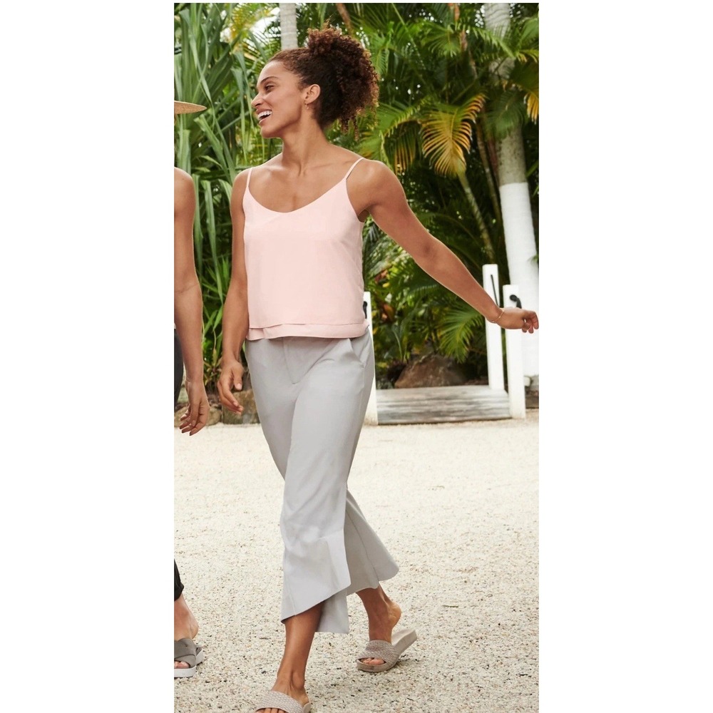Athleta Size Large 12 Tribeca Crop Pant Tern Light Grey Elastic Waist Wide Leg